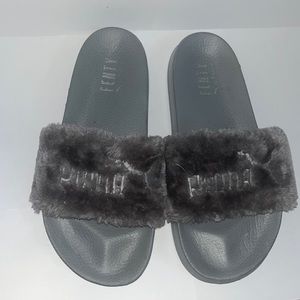 gray fenty puma slides